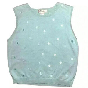 Vintage Dress Barn Blue Polka Dot Sleeveless Sweater Size Medium